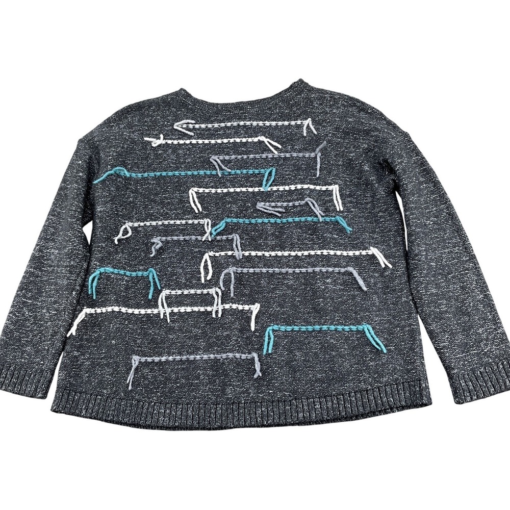 J Jill Pure Jill Sweater Women Small Gray Marled Relaxed Cotton‎ Knotted Boxy